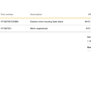 571857507CE9B9 Exterior mirror housing Satin black; 571857521 Mirror (custom offer)