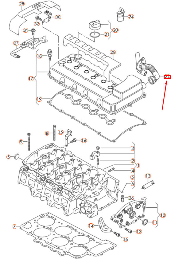 03H103202D - NEW AUDI Q7 4L ENGINE CRANKCASE BREATHER VENT HOSE 03H103202D ORIGINAL