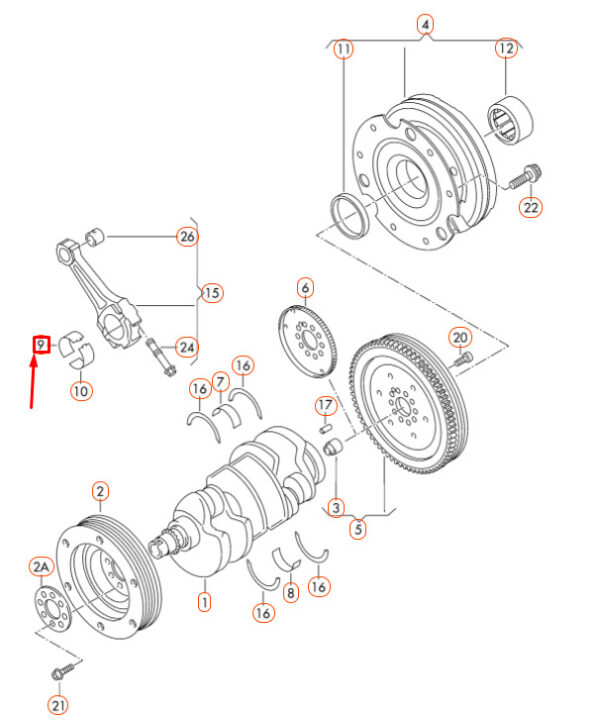 079105701L - Audi A8 D4 Crankshaft Connector Bearing Bowl 079105701LGLB NEW ORIGINAL