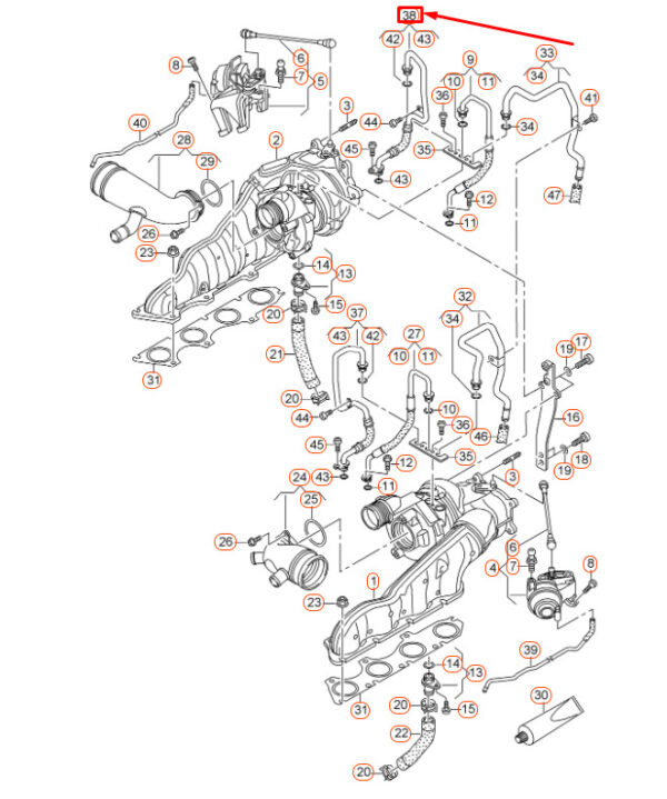 079145910H - NEW AUDI A6 C7 RIGHT FEED TURBO COOLANT PIPE HOSE 079145910H ORIGINAL