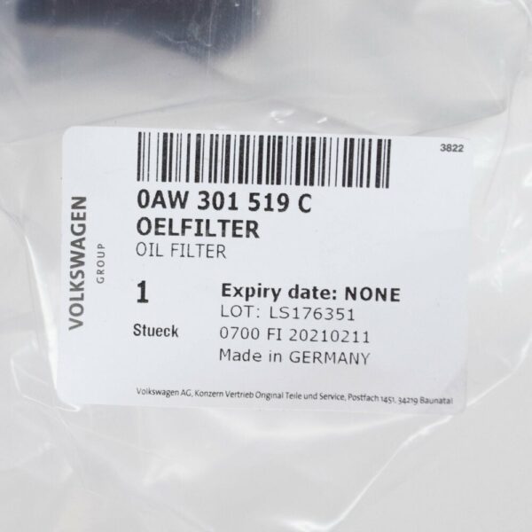 0AW301519C - NEW AUDI A4 B8 OIL FILTER 0AW301519C