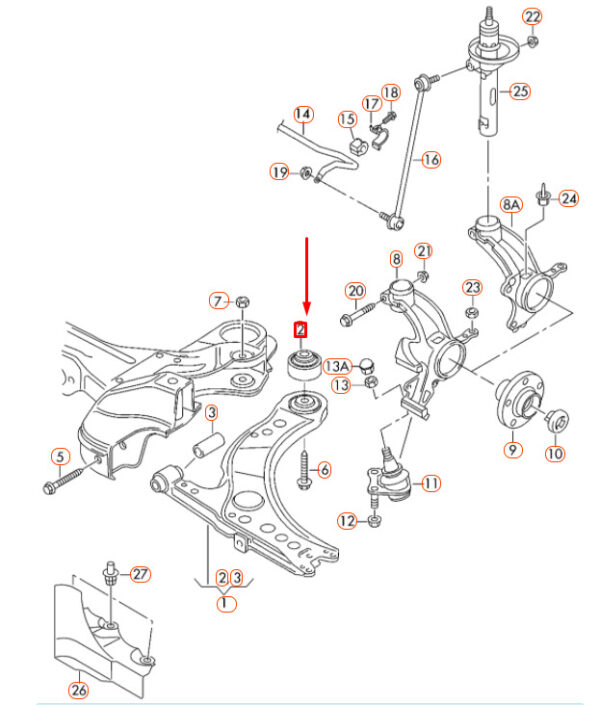 1J0407181 - NEW AUDI A1 8X FRONT CONTROL ARM REAR BONDED RUBBER GROMMET 1J0407181 GENUINE