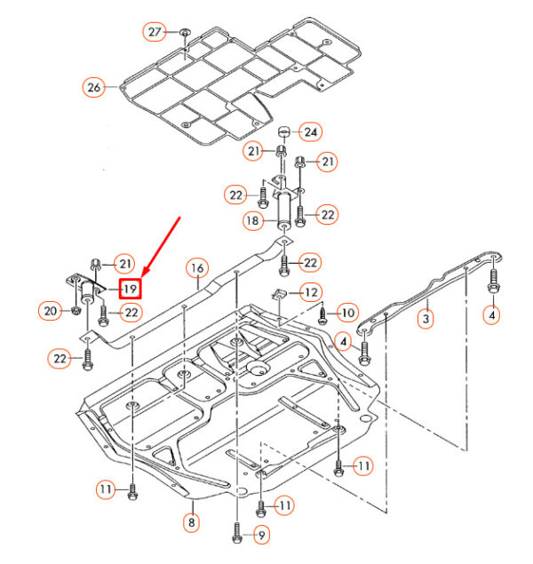 1K0018966E - NEW AUDI A3 8P SKID PLATE RIGHT BRACKET MOUNT 1K0018966E ORIGINAL