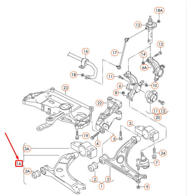 1K0407151AC - NEW AUDI A3 8P FRONT LEFT WISHBONE CONTROL ARM 1K0407151AC ORIGINAL