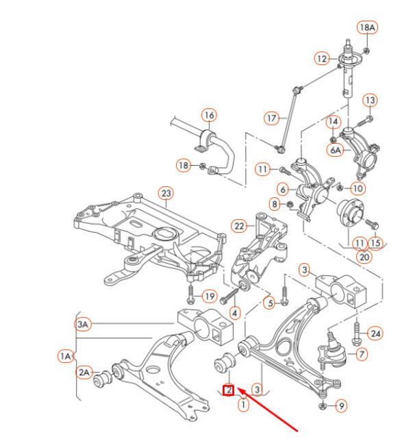 1K0407182 - NEW AUDI A3 8P FRONT CONTROL ARM BONDED RUBBER BUSH 1K0407182 ORIGINAL