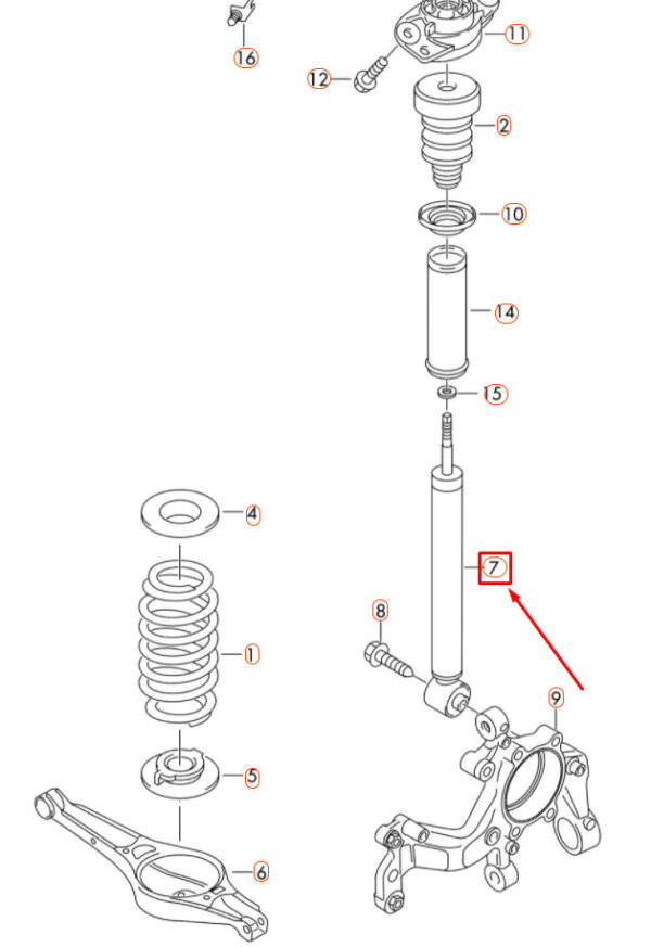 1K0513029HN - NEW AUDI A3 8P REAR AXLE GAS SHOCK ABSORBER 1K0513029HN ORIGINAL