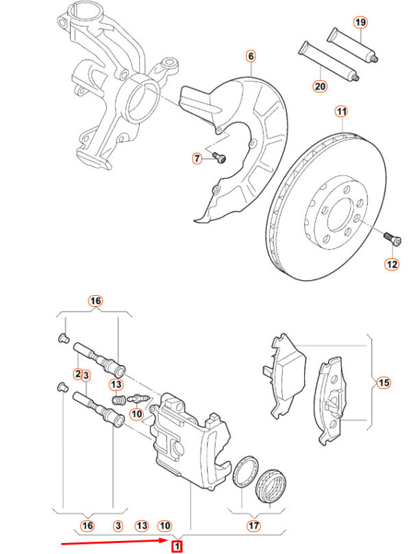 1K0615124D - NEW AUDI A1 8X FRONT RIGHT BRAKE CALIPER HOUSING 1K0615124D