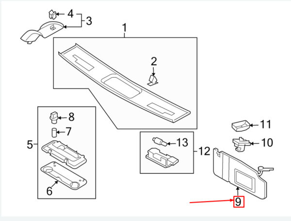 1Q0857551AC3H8 - NEW VW SUN VISOR WITH ILLUMINATED MIRROR AND COVER BLACK 1Q0857551AC3H8 ORIGINAL