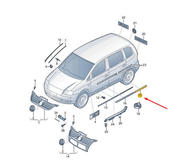 1T0853753GGRU - Volkswagen TOURAN 1T Rear Left Door Protective Strip 1T0853753GGRU NEW GENUINE