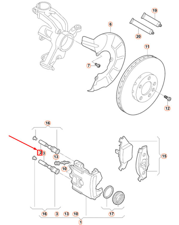 251615219 - NEW AUDI A1 8X FRONT GUIDE PIN BRAKE CALIPER 251615219 GENUINE