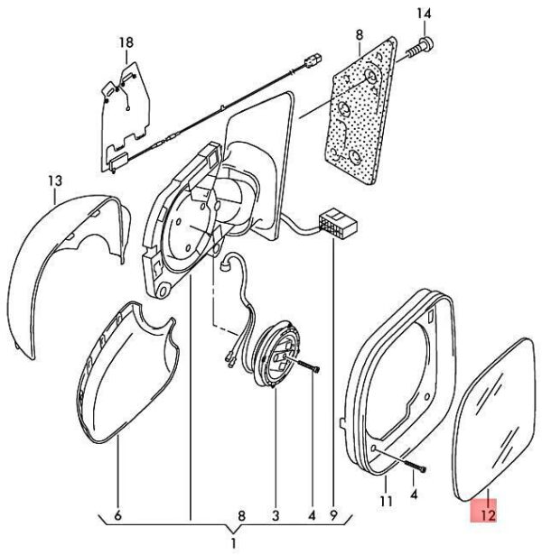 2K5857521E - NEW VW CADDY SAA MIRROR GLASS FLAT HEATED WITH CARRIER PLATE 2K5857521E ORIGINAL