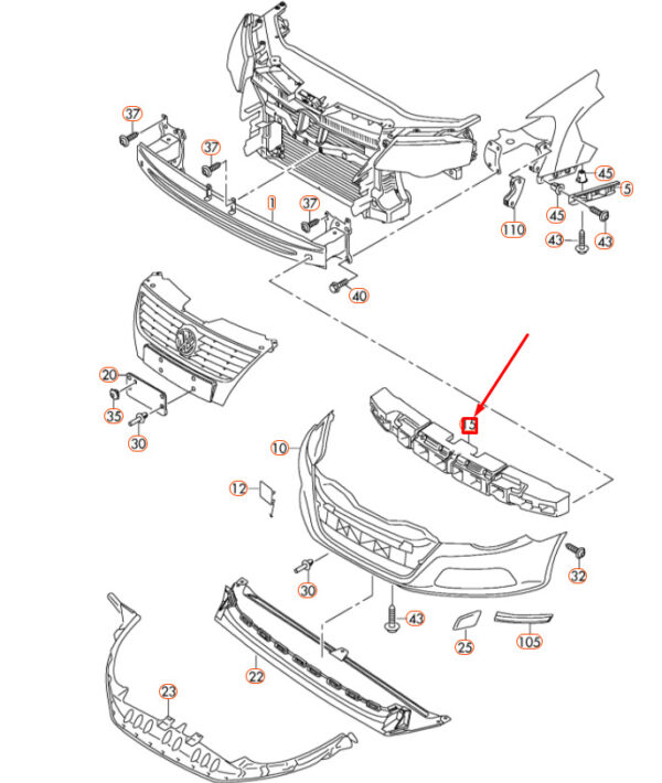 3C8807248E - NEW VOLKSWAGEN PASSAT CC FRONT BUMPER FOAM FILLER PIECE 3C8807248E ORIGINAL