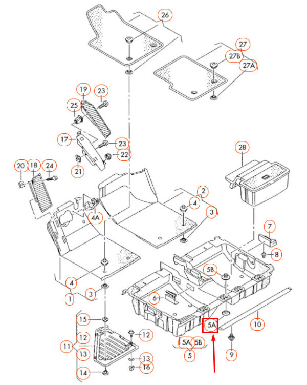 3D0864227 - AUDI A2 8Z Rear Flooring Lower Bracket 3D0864227B41 NEW GENUINE