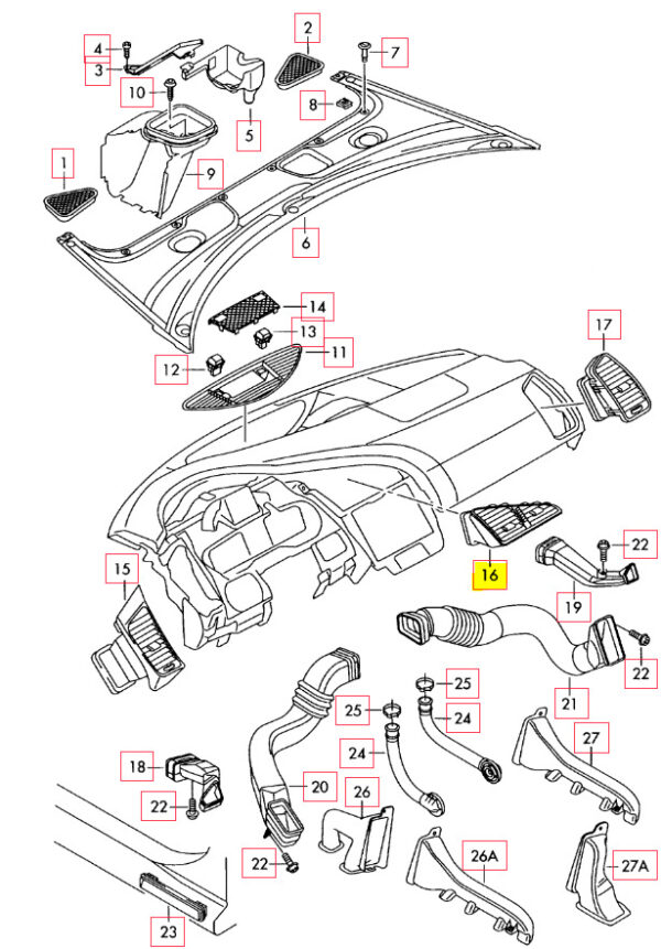 423820951H77 - NEW AUDI R8 (07-12) LHD FRONT DASHBOARD CENTER AIR VENT 423820951H77 GENUINE