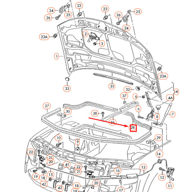 4E0823723C - AUDI A8 D3 REAR UPPER BONNET CENTRE WATER BOX SEAL 4E0823723C GENUINE