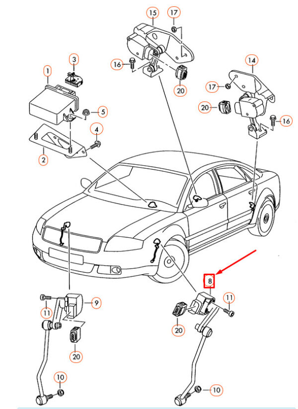 4E0941285G - Audi A8 D3 level sensor with rods left front 4E0941285G new