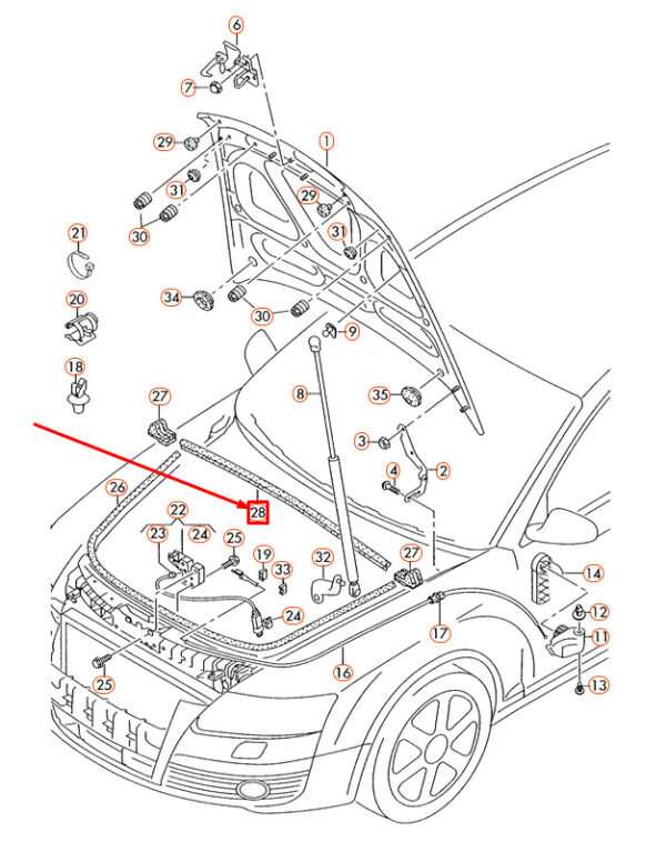 4F0823723 - NEW AUDI A4 4F C6 FRONT WATER BOX SEAL 4F0823723 ORIGINAL