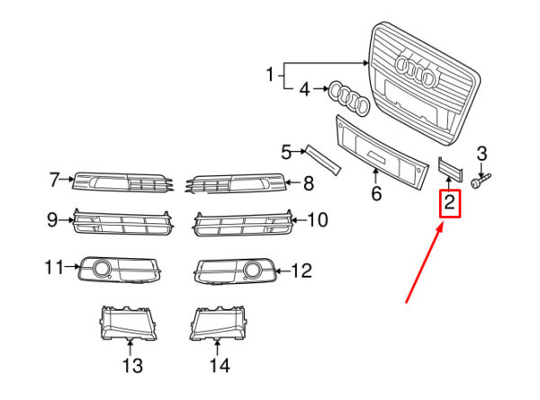 4F0853631B1RR - NEW AUDI A6 AVANT C6 FRONT CENTER RADIATOR GRILLE COVER 4F0853631B1RR ORIGINAL