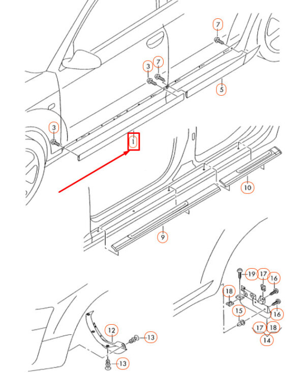 4F0853960KGRU - NEW AUDI A6 C6 FRONT RIGHT DOOR LOWER MOLDING 4F0853960KGRU ORIGINAL