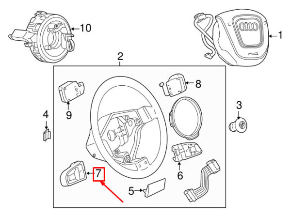 4F0951527C5PR - NEW AUDI Q7 4L LEFT STEERING WHEEL RADIO CONTROL BUTTON 4F0951527C5PR ORIGINAL