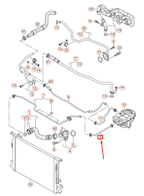 4G0121081BH - NEW AUDI A6 C7 RIGHT COOLING SYSTEM FRONT LEFT BREATHER LINE 4G0121081BH