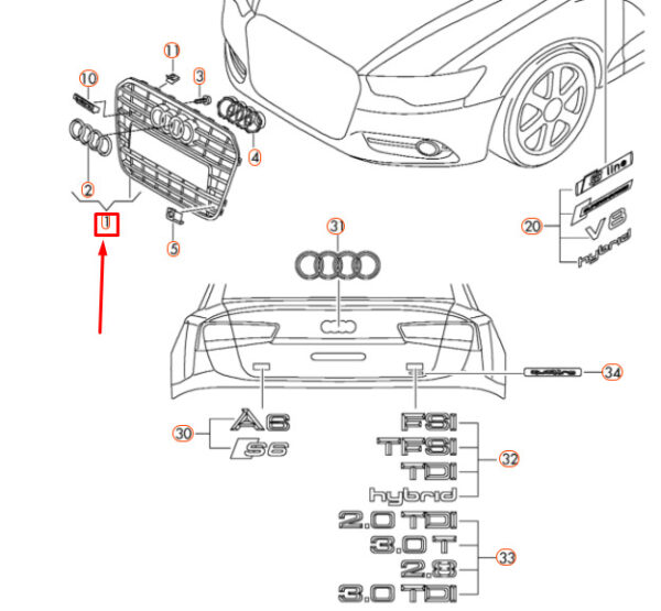 4G0853651T94 - Audi A6 C7 radiator grille front 4G0853651T94 NEW ORIGINAL