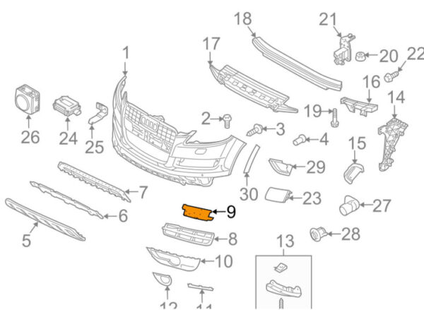4L0807151B01C - Audi Q7 4L front bumper left radiator grille cover 4L0807151B01C NEW REAL