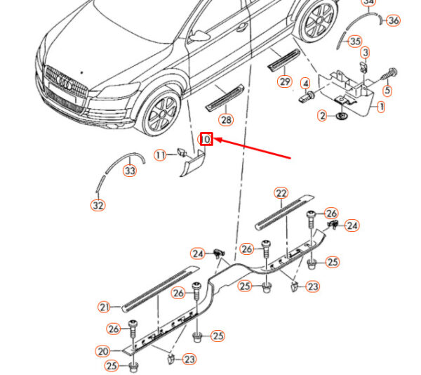 4L0854960BGRU - NEW AUDI Q7 4L FRONT RIGHT FENDER LOWER MOLDING 4L0854960BGRU ORIGINAL