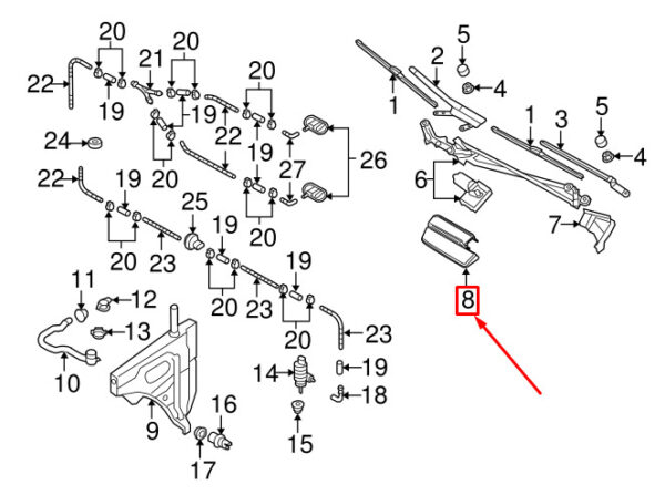 4L1955205A1P9 - New AUDI Q7 4L Front Right Windshield Wiper Arm Cap LHD 4L1955205A1P9