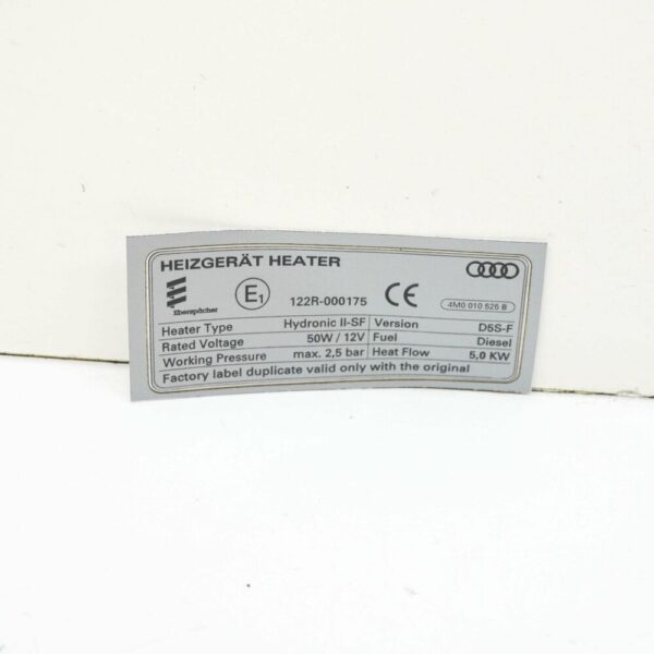 4M0010525B - NEW AUDI Q7 4M VEHICLE DATA TAG FOR AUXILIARY HEATER 4M0010525B ORIGINAL