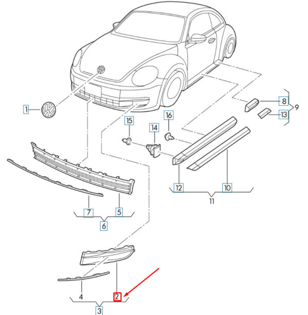 5C5854661GZLL - NEW VW BEETLE CABRIO CABRIOLET VENT SATIN BLACK/HIGH CHROME 5C5854661GZLL