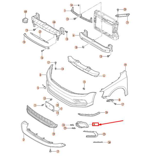 5C6807261A - NEW VOLKSWAGEN JETTA A6 FRONT LEFT FOG LIGHT HOUSING RECESS 5C6807261A ORIGINAL