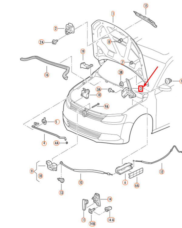 5C6823302A - NEW VOLKSWAGEN JETTA A6 ENGINE HOOD LID RIGHT HINGE 5C6823302A ORIGINAL