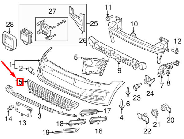 5GM8536779B9 - VW GOLF MK7 FRONT BUMPER CENTRE LOWER GRILL 5GM8536779B9 NEW GENUINE