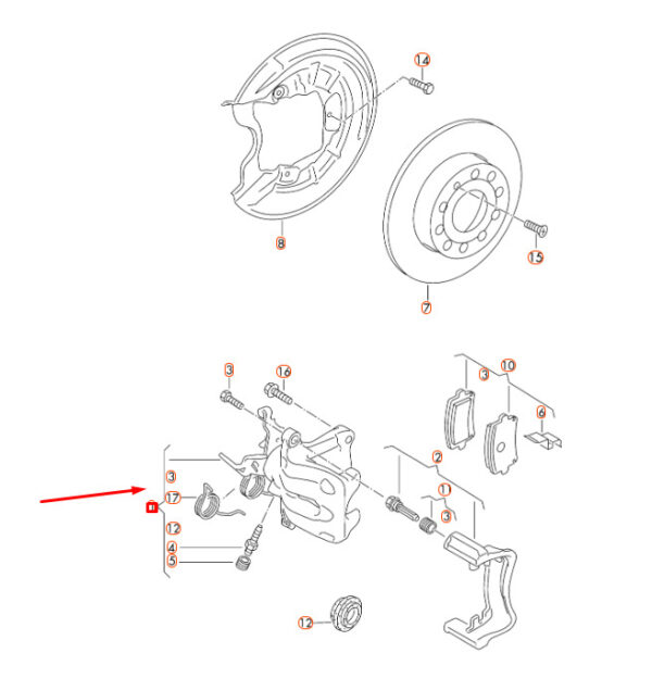5K0615424 - NEW AUDI A3 8P REAR RIGHT BRAKE CALIPER HOUSING 5K0615424 ORIGINAL