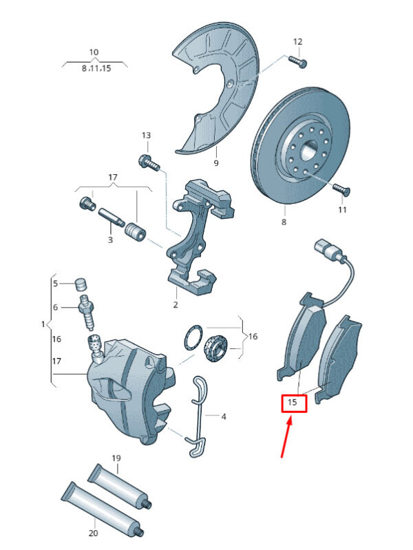 5K0698151 - NEW AUDI A1 FRONT WHEEL BRAKE PADS SET 8X 5K0698151 GENUINE