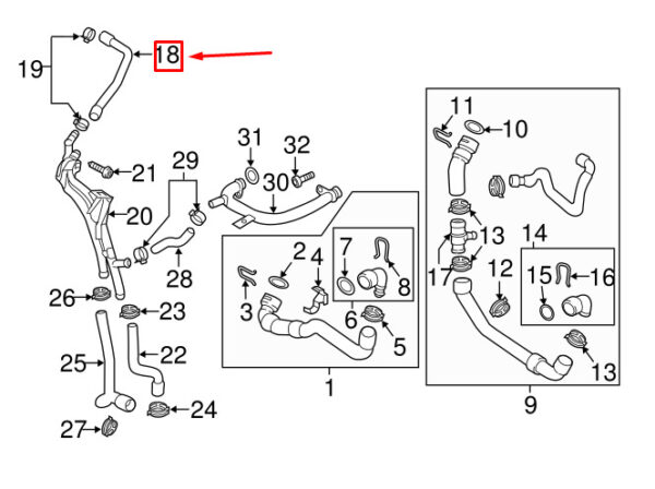 5N0121109E - AUDI Q3 8U FRONT ENGINE COOLANT RESERVOIR HOSE 5N0121109E NEW GENUINE