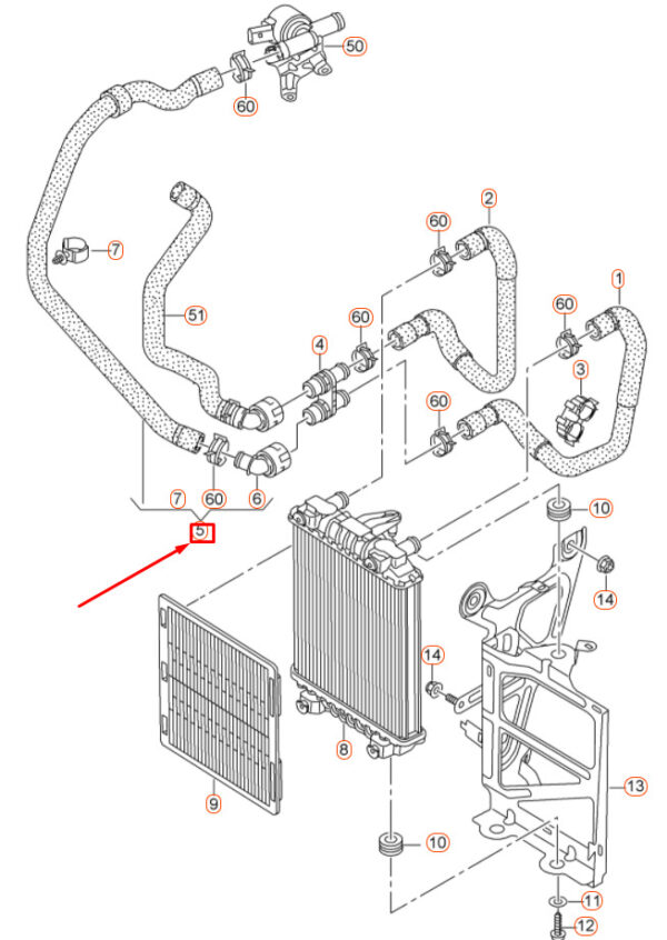 5Q0122051AT - NEW AUDI VW SEAT COOLANT HOSE WITH QUICK RELEASE COUPLING 5Q0122051AT ORIGINAL