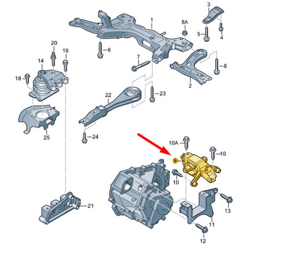6Q0199555AT - NEU AUDI A1 8X HECK LINKER GETRIEBE MONTAGE 6Q0199555AT ORIGINAL