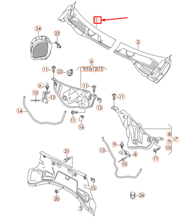 7P6819402D - NEW VOLKSWAGEN TOUAREG 7P RIGHT COWL WATER DEFLECTOR LHD 7P6819402D ORIGINAL