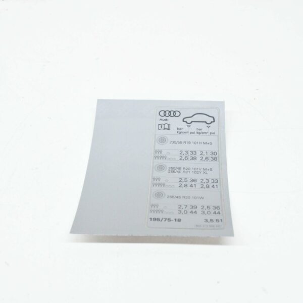 80A010502AC - NEW AUDI Q5 FY 80A TYRE PRESSURE DATA PLATE STICKER 80A010502AC ORIGINAL