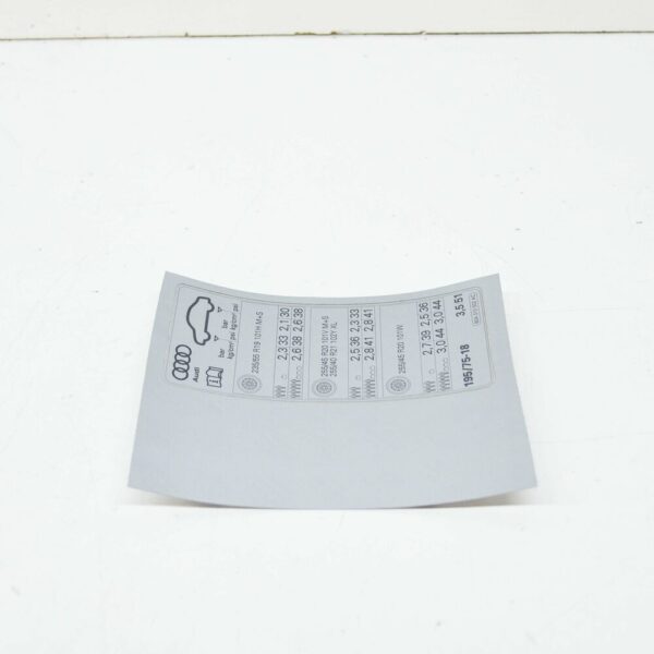 80A010502AC - NEW AUDI Q5 FY 80A TYRE PRESSURE DATA PLATE STICKER 80A010502AC ORIGINAL