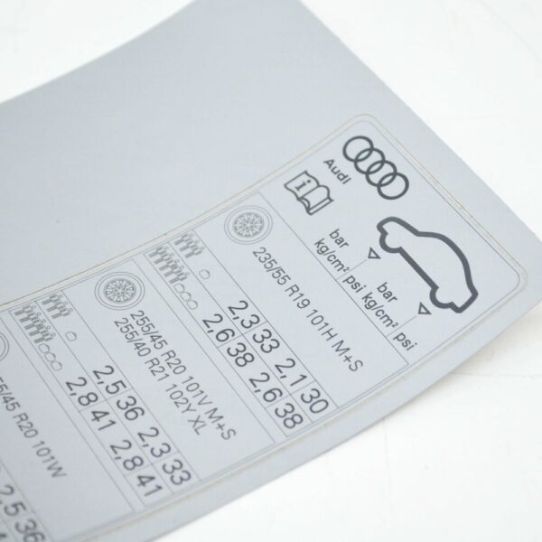 80A010502AC - NEW AUDI Q5 FY 80A TYRE PRESSURE DATA PLATE STICKER 80A010502AC ORIGINAL
