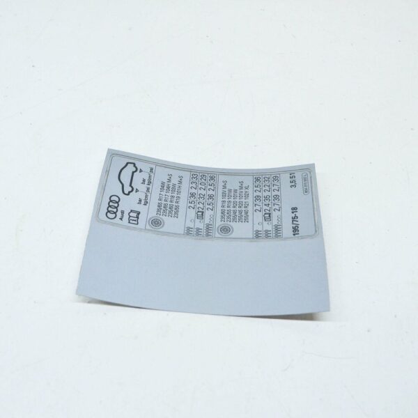 80A010502L - NEW AUDI Q5 FY 80A TYRE PRESSURE DATA PLATE STICKER 80A010502L ORIGINAL