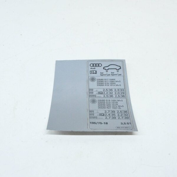 80A010502L - NEW AUDI Q5 FY 80A TYRE PRESSURE DATA PLATE STICKER 80A010502L ORIGINAL