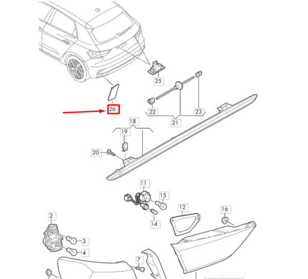 82A945106A - NEW AUDI A1 GB REAR RIGHT BUMPER REFLECTOR S-LINE 82A945106A ORIGINAL