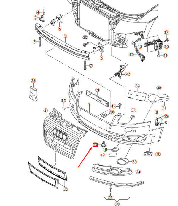 8E0805121B - NEW AUDI A4 B7 FRONT BUMPER LOWER GRIP PIN 8E0805121B ORIGINAL