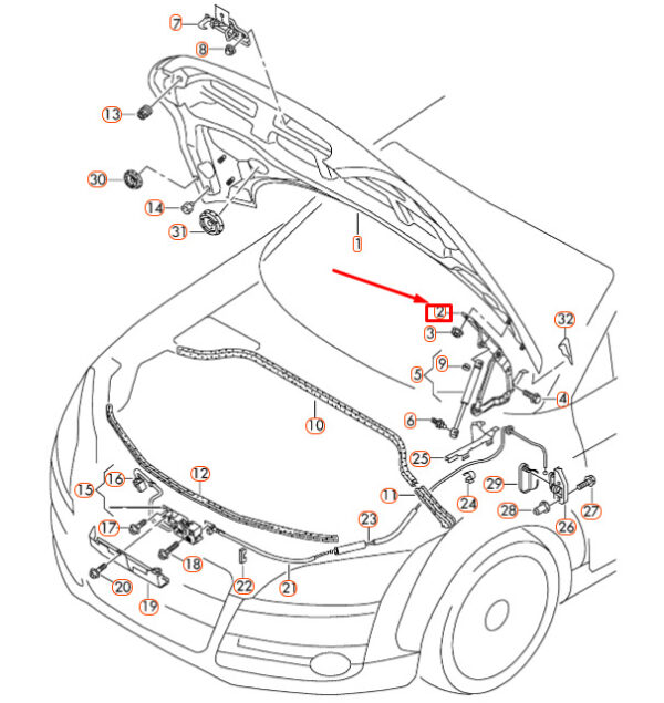 8J0823302H - Neuf Audi Tt 8J Moteur Capuche Couvercle Droit Charnière 8J0823302H