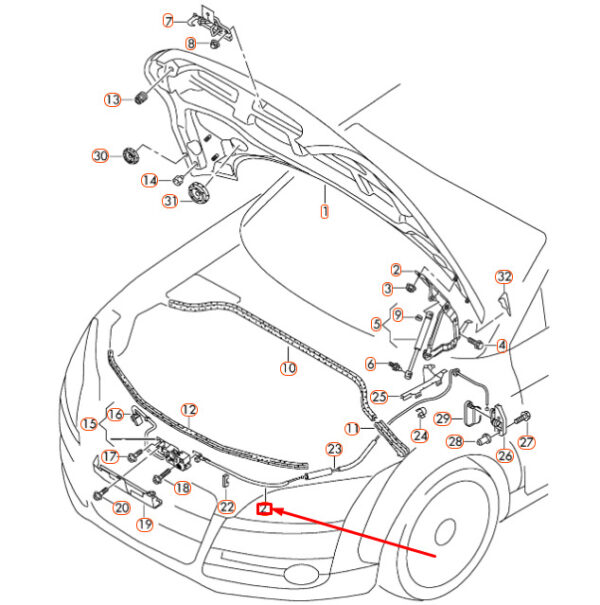 8J1823531C - NEW AUDI TT 8J FRONT HOOD COVER LATCH CABLE LHD 8J1823531C