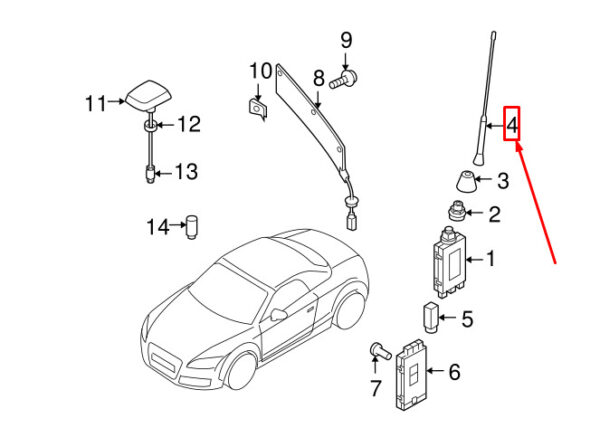 8J7035849A - Audi TT Roadster 8J trunk antenna pole 8J7035849A NEW ORIGINAL